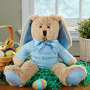 Personalized Stuffed Easter Bunny - Baby Boys First Easter - Blue - 14180-B