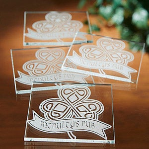 Celtic Shamrock Personalized Glass Coaster Set of 4 - 14214