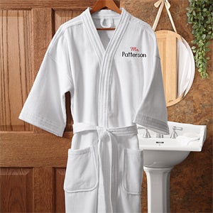 Mr. White Velour Embroidered Robe - 1429-MR