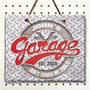 His Garage Rule Personalized Slate Plaque - 14690