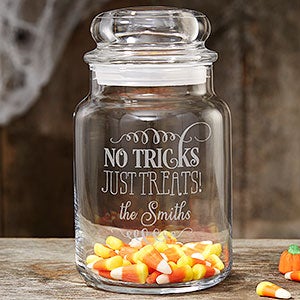 No Tricks, Just Treats Engraved Glass Jar - 14750