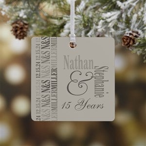 Anniversary Memories Personalized Square Photo Ornament- 2.75quot; Metal - 1 Sided - 14983-1M