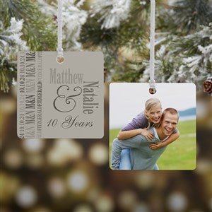 Anniversary Memories Square Photo Ornament- 2.75quot; Metal - 2 Sided - 14983-2M