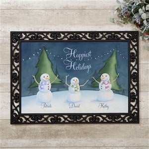 Personalized Winter Watercolor Snowman Doormat - Our Snowman Family - 14990-S