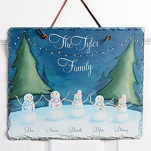 Our Snowman Family Personalized Watercolor Slate Plaque - 15025