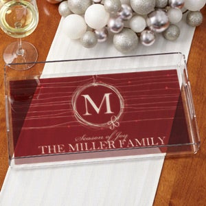 Holiday Wreath Personalized Acrylic Serving Tray - 15032