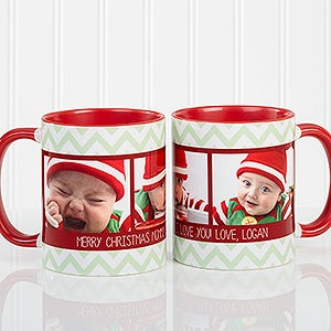 Personalized Photo Christmas Mug - Chevron - 11oz. Red Mug - 15041-R