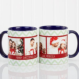 Personalized Photo Christmas Mug - Chevron - 11oz. Blue Mug - 15041-BL