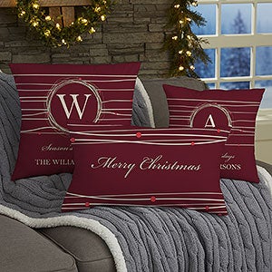 Watercolor Wreath Personalized Lumbar Christmas Throw Pillow