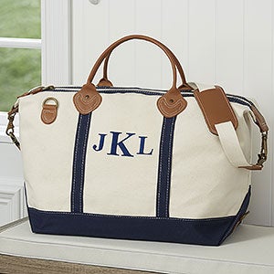 Monogrammed Round Duffle Bag  Personalized Canvas and Leather Travel – LL  Monograms