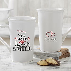 You Make My Heart Smile Personalized Latte Mug 16oz.- White - 15314-U
