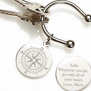 Compass Inspired Silver-Plated Personalized Keyring - 15590