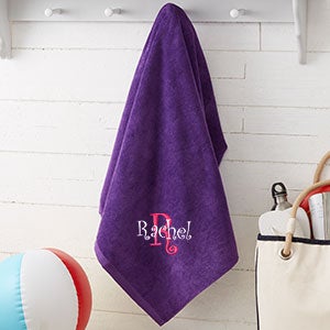 All About Me Embroidered 35x60 Beach Towel - Purple - 15598-P