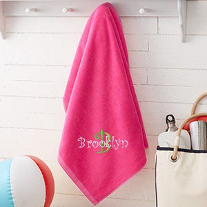 All About Me Embroidered 36x72 Beach Towel - Hot Pink - 15598-HPL