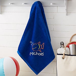 Embroidered 35x60 Beach Towel for Kids - Go Fish - 15602