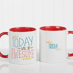 Personalized Daily Cup Of Inspiration Coffee Mug - Red Handle - 15783-R