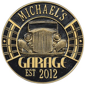 Personalized Vintage Car Aluminum Garage Plaque - Black And Gold - 15807D-BG