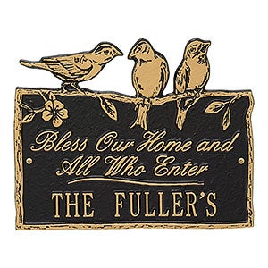 Birds On A Branch Personalized Aluminum Plaque - Black And Gold - 15809D-BG