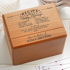 Personalized Wedding Recipe Box - Recipe For A Happy Marriage - 15885