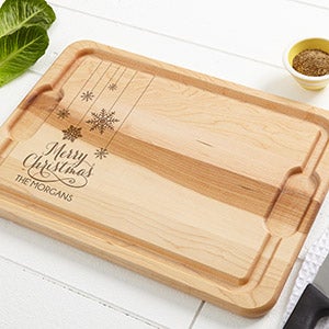 Personalized XL Christmas Maple Cutting Board - Snowflakes - 15910-XL