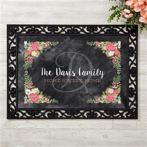 Personalized Recycled Rubber Back Doormat - Floral Welcome - 15969