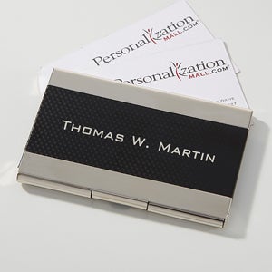 Executive Black  Silver Personalized Business Card Case - 16036