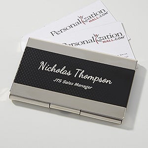 Contemporary Black  Silver Personalized Business Card Case - 16039