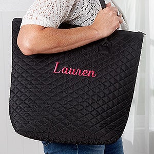 Embroidered Quilted Shoulder Bag - Name