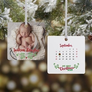 Babys 1st Christmas Calendar Square Photo Ornament- 2.75 Metal - 2 Sided - 16322-2M