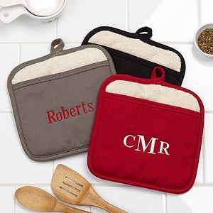 Personalized Pot Holders With Split Monograms & Cute Decals 