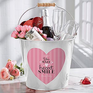 You Make My Heart Smile Personalized Large Treat Bucket-White - 16508-L