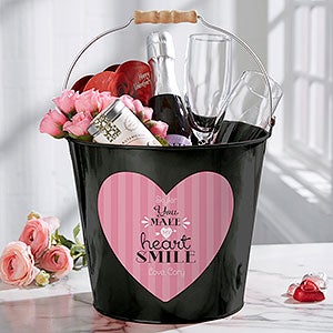 You Make My Heart Smile Personalized Large Treat Bucket-Black - 16508-BL