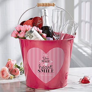 You Make My Heart Smile Personalized Large Treat Bucket-Pink - 16508-PL