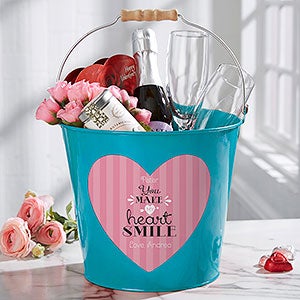 You Make My Heart Smile Personalized Large Treat Bucket- Turquoise - 16508-TL
