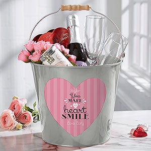 You Make My Heart Smile Personalized Large Treat Bucket- Silver - 16508-SL