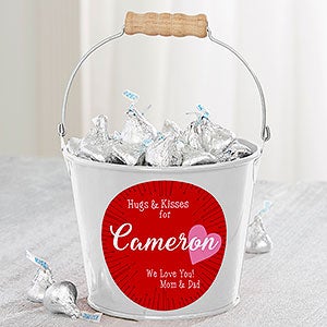 Hugs & Kisses Personalized Mini Treat Bucket - White - 16510