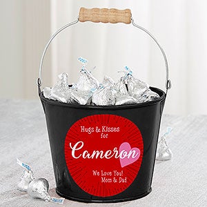 Hugs & Kisses Personalized Mini Treat Bucket - Black - 16510-B