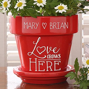 Red Personalized Flower Pots - Love Grows Here - 16513-R