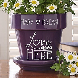 Love Grows Here Personalized Flower Pot - Purple - 16513-P