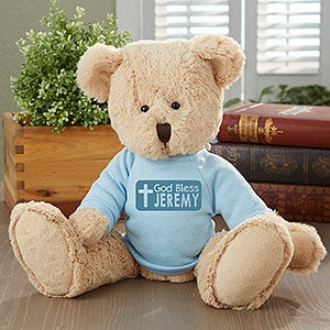 Personalized Religious Teddy Bear - God Bless - Blue - 16738-B