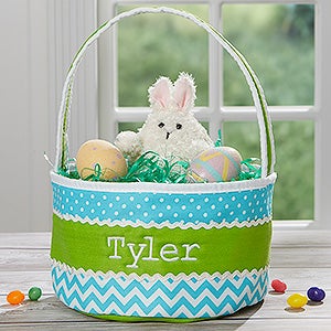 Easter Fun Embroidered Soft Easter Baskets - Blue  Green - 16888-B