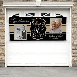 Cheers To Then  Now Personalized Anniversary Party Photo Banner 30x72 - 16902