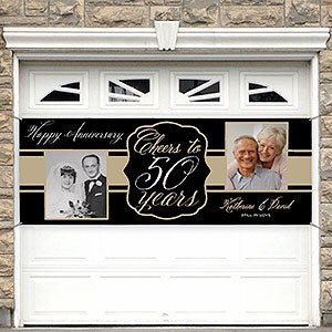Cheers To Then  Now Personalized Anniversary Party Photo Banner - 45x108 - 16902-L