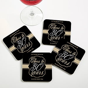 Cheers To Then  Now Personalized Anniversary Coaster Favors - 16905