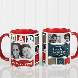 Personalized Photo Coffee Mug - Dad Photo Collage - Red Handle - 16920-R