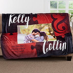 Missing Piece To My Heart Personalized 50x60 Plush Fleece Photo Blanket - 17423-F