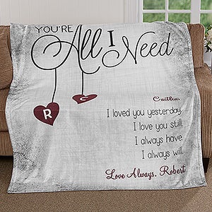 You're All I Need Personalized 18-inch Velvet Throw Pillow