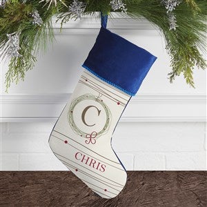 Holiday Wreath Monogrammed Blue Christmas Stocking - 17446-BL