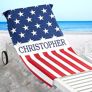 Red, White  Blue Personalized 35x72 Beach Towel - 17492-L