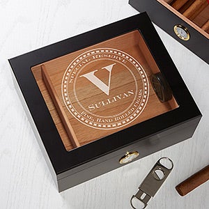 Gentlemans Seal Premium Black Personalized Cigar Humidor 50 Count - 17536